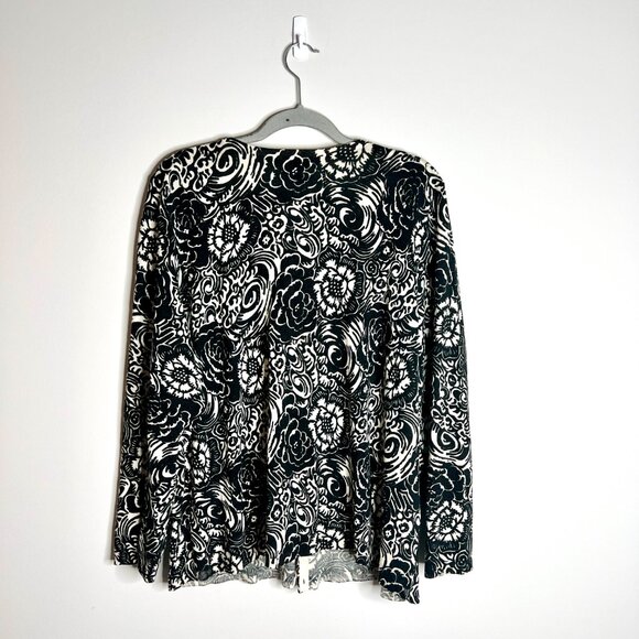 Talbots Black White Floral Pure Italian Merino Wool Button Front Caridgan Sz 3X - Picture 4 of 4